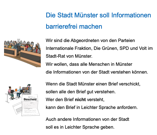 Stadt Münster soll Informationen verständlicher machen – erstmals Ratsantrag in Leichter und Einfacher Sprache