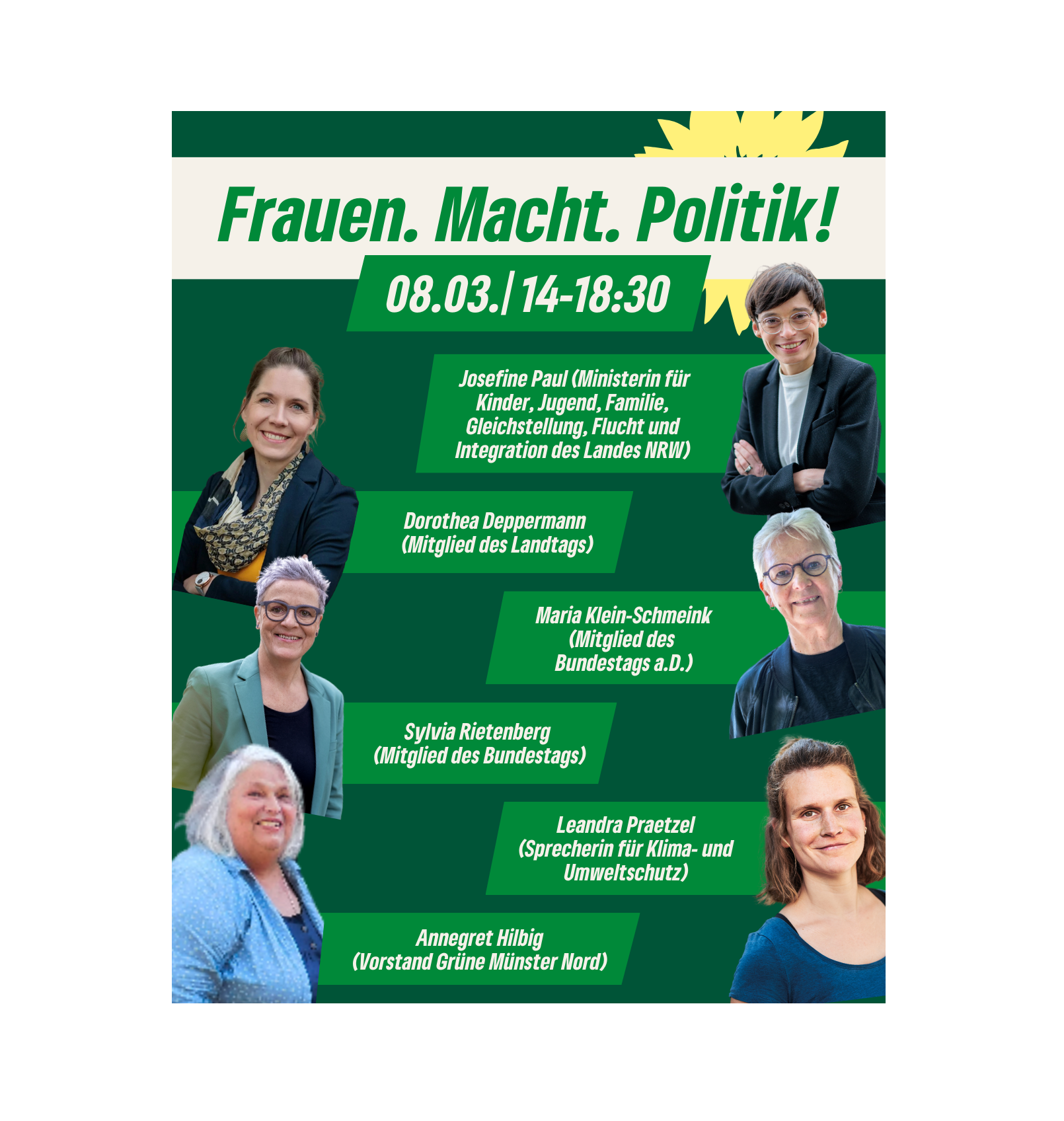Ein Veranstaltungsplakat mit der Übersicht der Rednerinnen